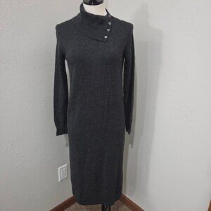 J. McLaughlin gray merino wool long sleeve sweater dress button collar sz small